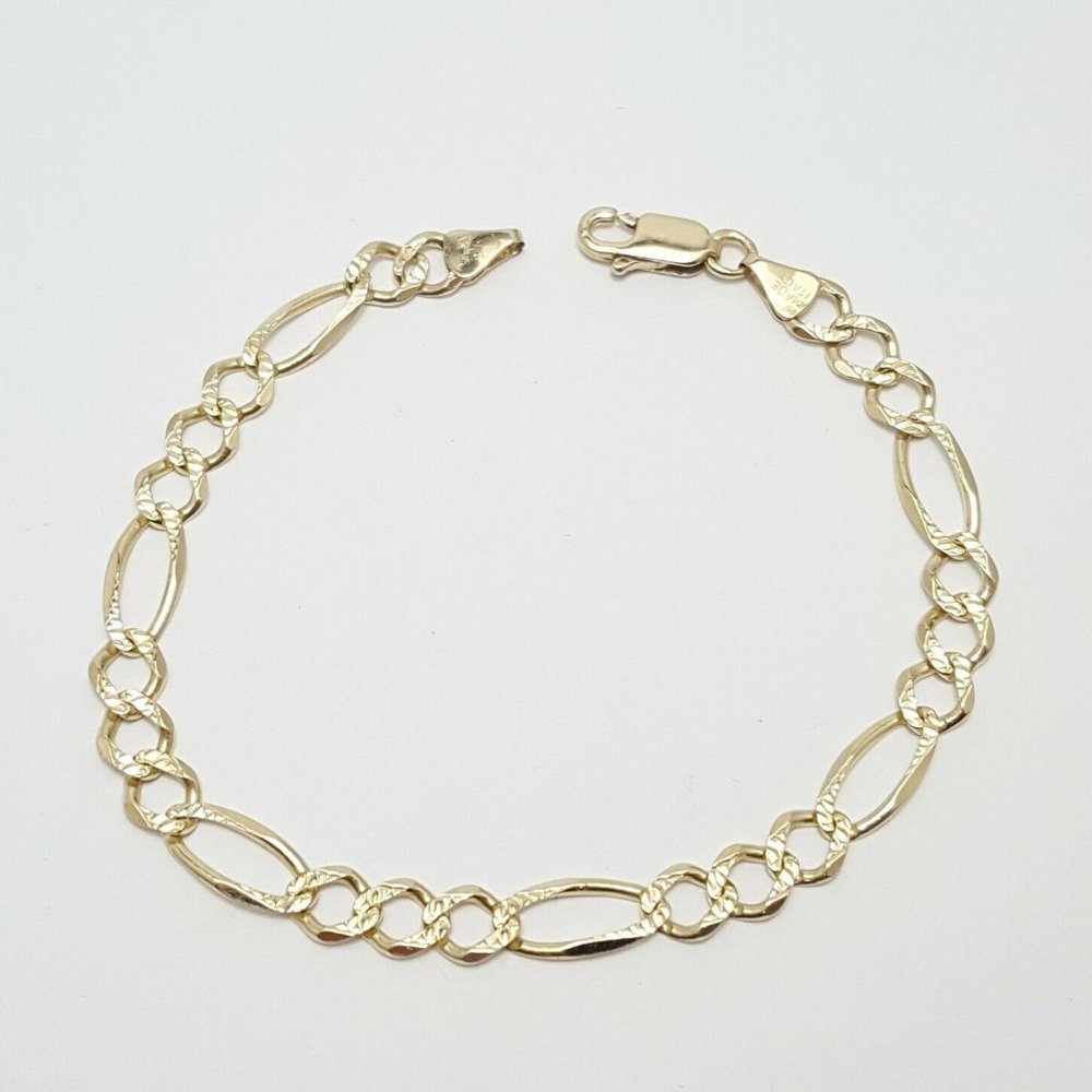 Elegant 14K Karat Yellow Gold Designer Diamond Cut Link Bracelet Made in Italy